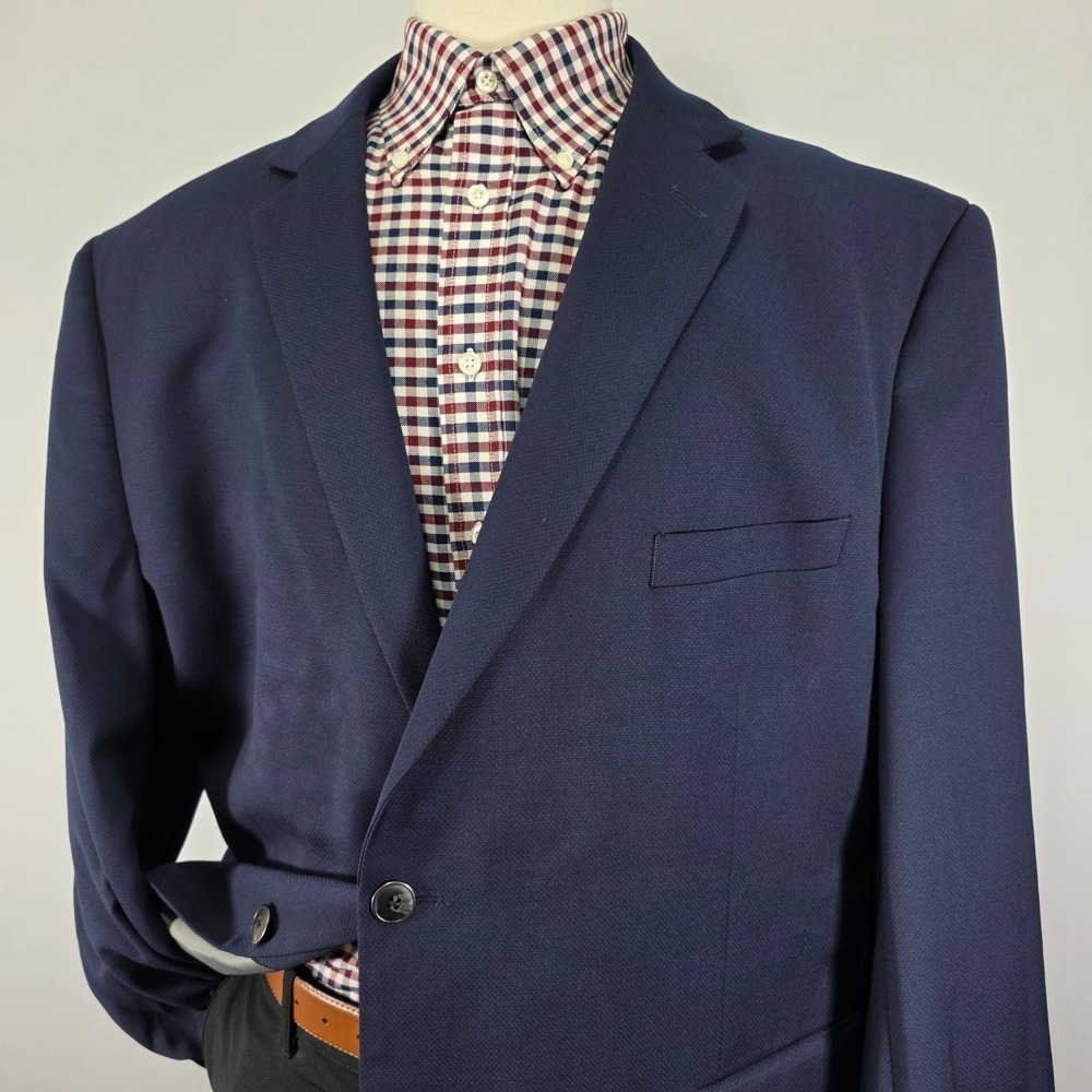 Pronto Uomo Men's Sport Coat Blazer Two Button Navy Blue Wool Poly Spandex 52R - Picture 9 of 13
